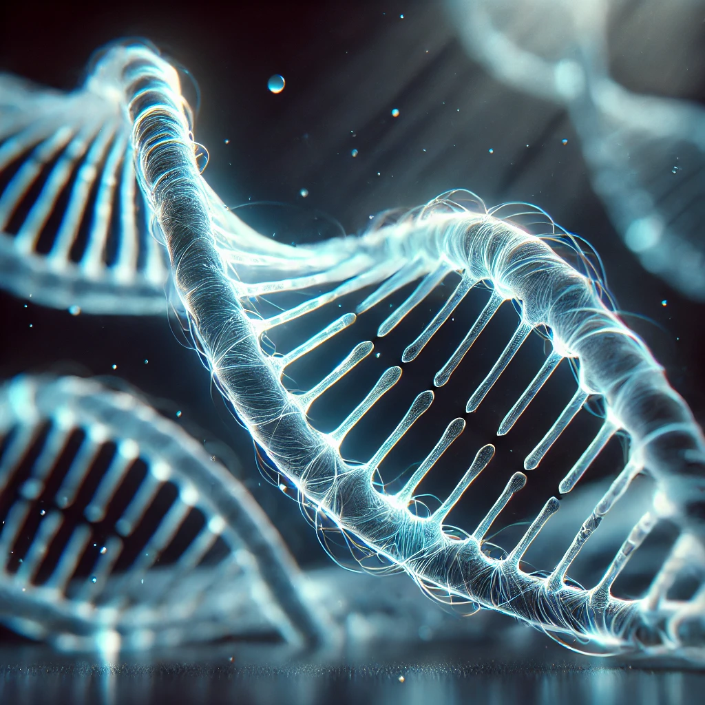 DALL·E 2025-11-15 06.30.55 - A high-resolution close-up of glowing DNA strands twisting elegantly against a dark, softly blurred background. The DNA strands emit a cool neon light