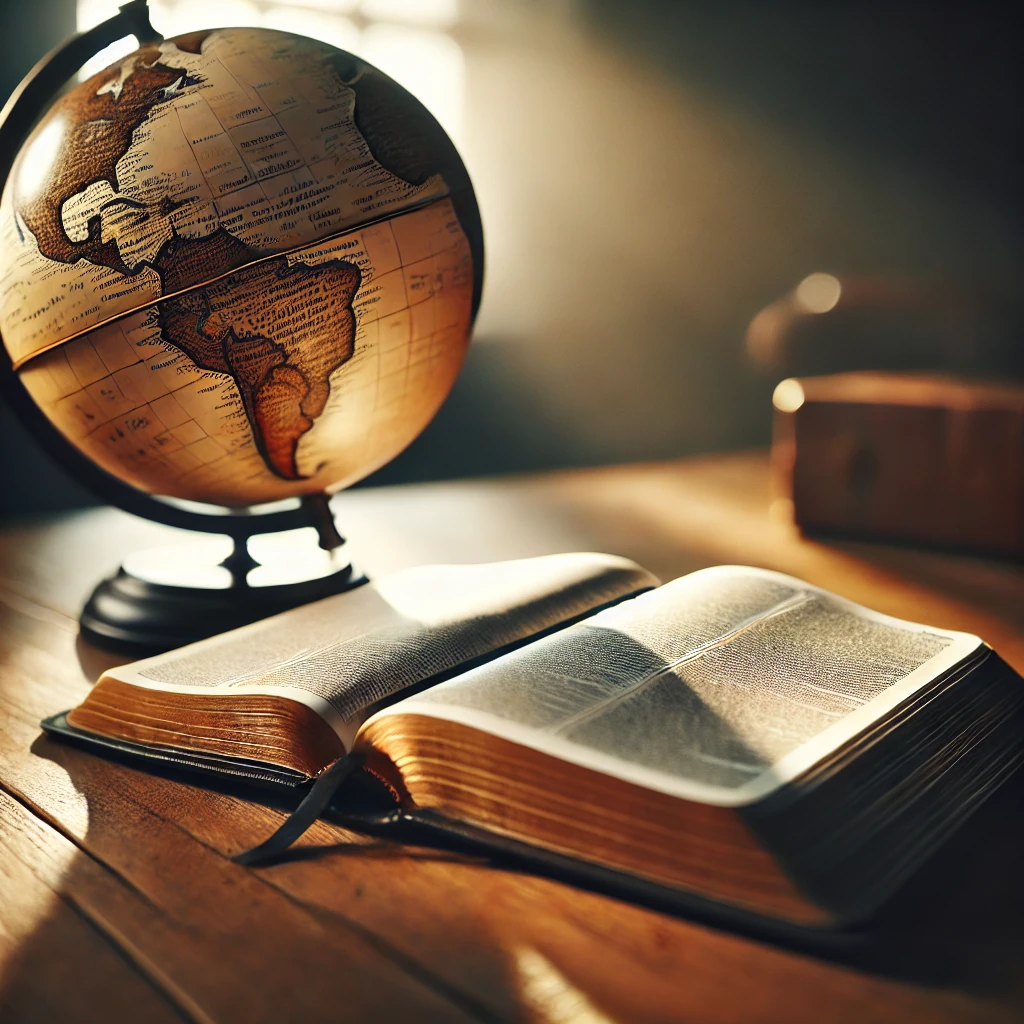 DALL·E 2025-11-15 06.39.21 - An open Bible resting on a wooden table, illuminated by warm natural sunlight coming in from the side. The sunlight casts soft shadows and highlights